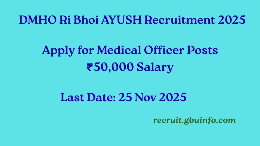DMHO Ri Bhoi AYUSH Recruitment 2025 – Medical Officer posts for Ayurveda, Homoeopathy, and Yoga & Naturopathy with ₹50,000 salary