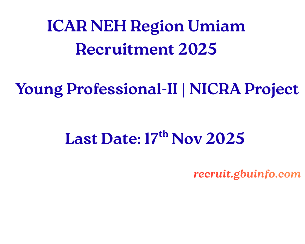 ICAR NEH Region Umiam Recruitment 2025 – Young Professional-II under NICRA Project