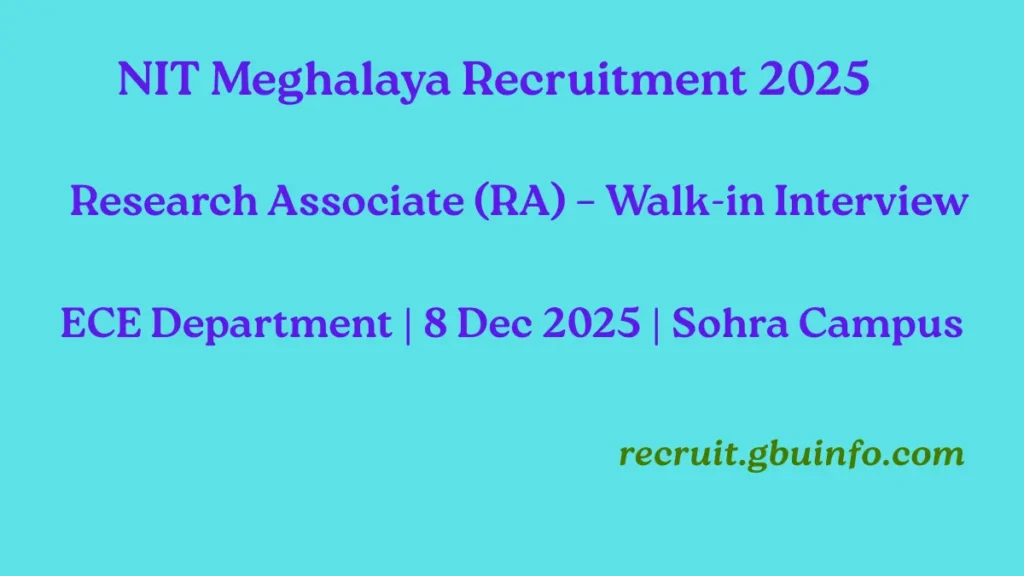 NIT Meghalaya Recruitment 2025 Research Associate RA Walk-in Interview Notification – 6G Project ECE Department