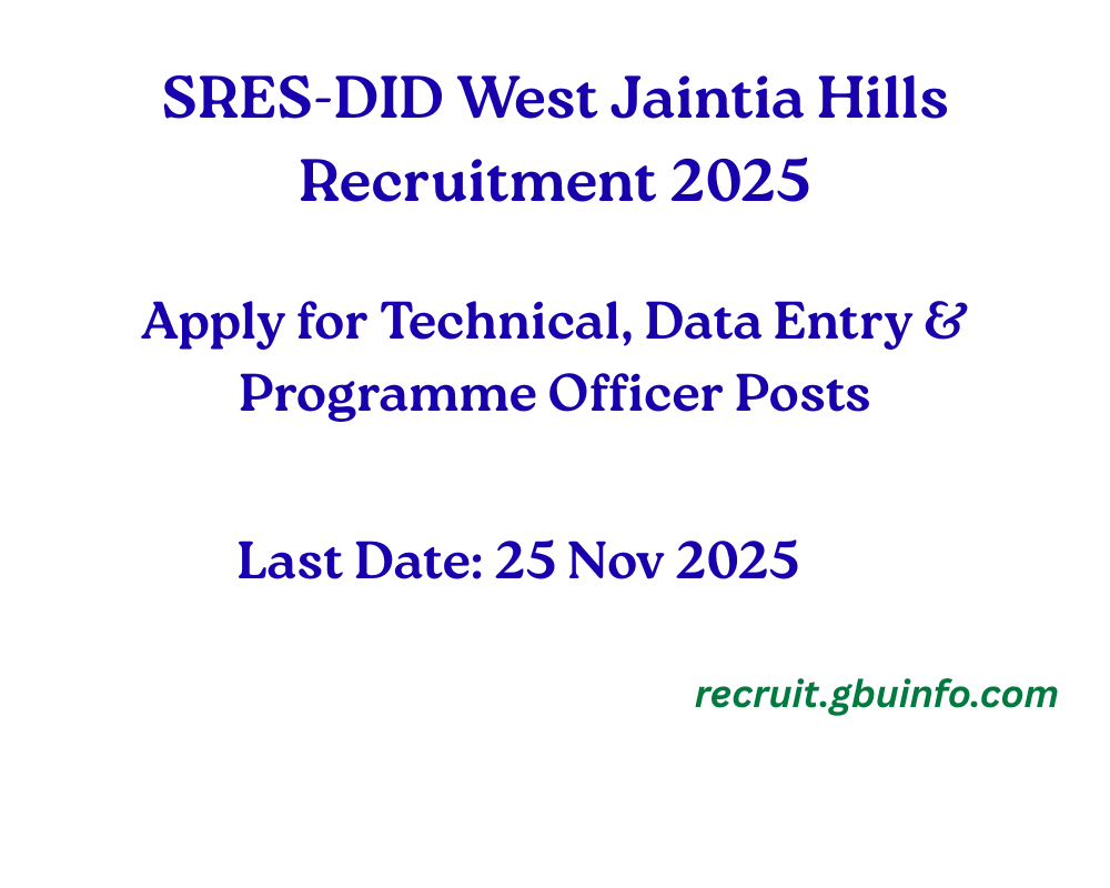 SRES-DID West Jaintia Hills Recruitment 2025 under MGNREGS, PMAY-G & SBM-G Meghalaya