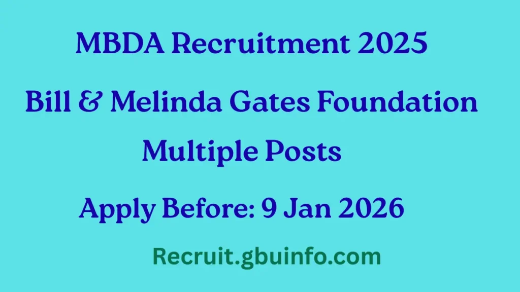 MBDA Recruitment 2025 contractual vacancies under BMGF project