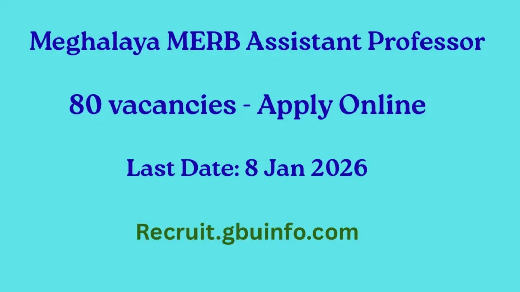 Meghalaya MERB Assistant Professor Recruitment 2025 notification for 80 vacancies
