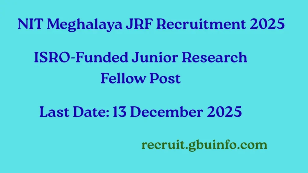 NIT Meghalaya JRF Recruitment 2025 – Junior Research Fellow Vacancy under ISRO Project in Physics Department
