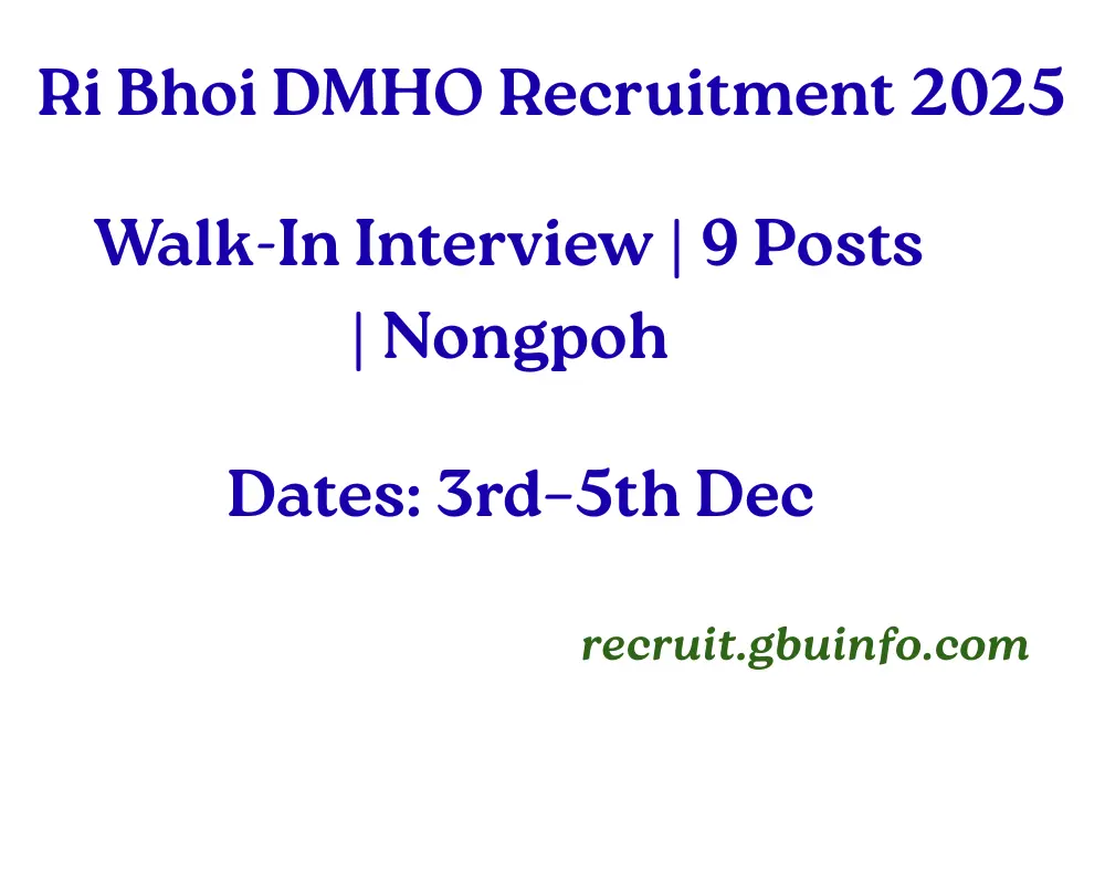 Ri Bhoi DMHO Recruitment 2025 Walk-In Interview for 9 Posts in Nongpoh