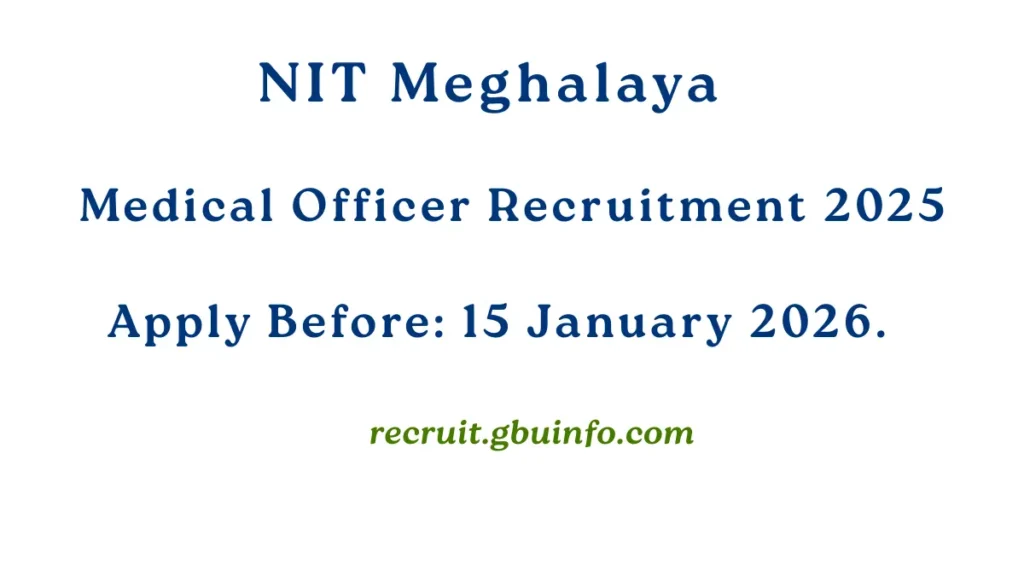 NIT Meghalaya Medical Officer Recruitment 2025 notification for MBBS doctors at Medical Center Sohra