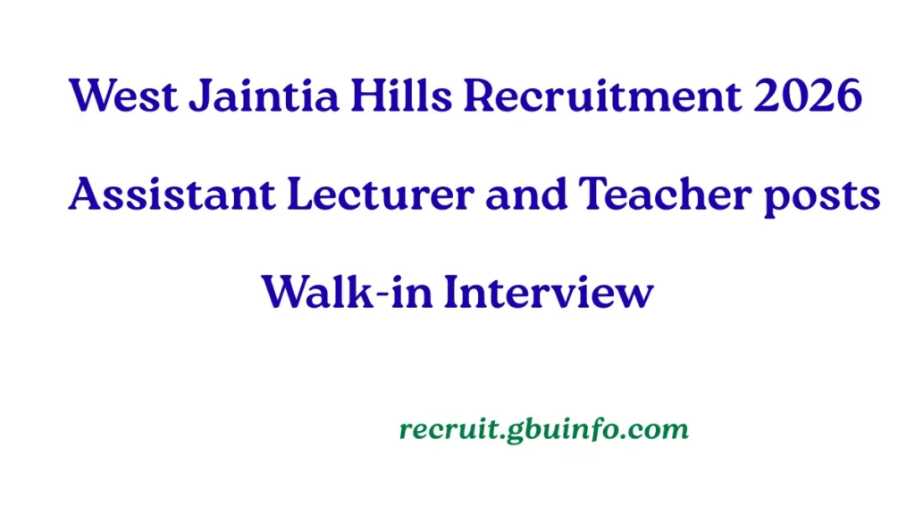 Meghalaya West Jaintia Hills Recruitment 2026 Walk-In Interview