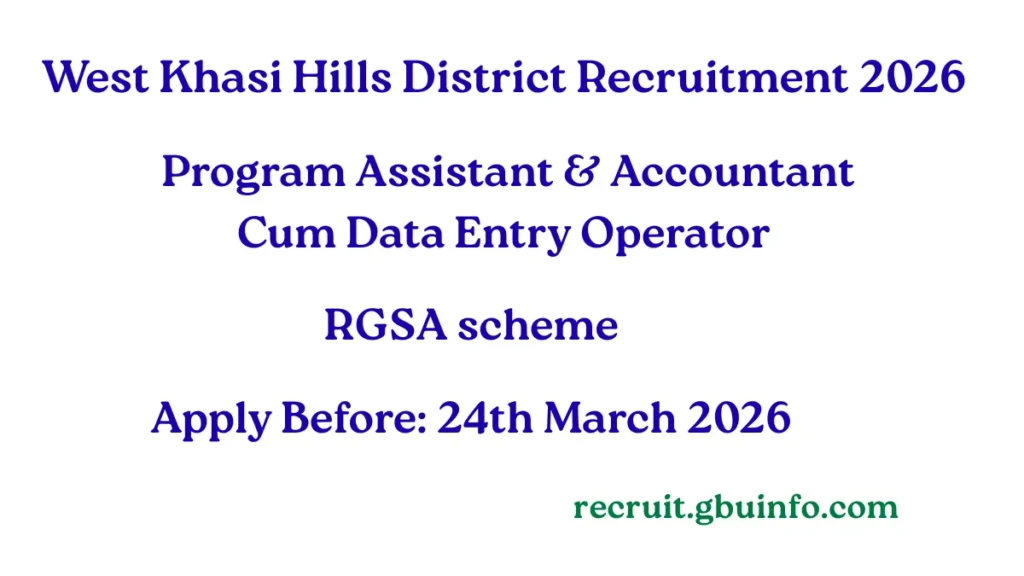 West Khasi Hills District Recruitment 2026 Program Assistant and Accountant Cum DEO Vacancy