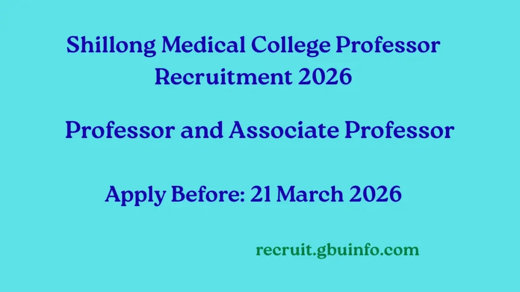 Shillong Medical College Recruitment 2026 Professor and Associate Professor Vacancy Meghalaya